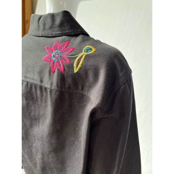 White Stag Womens Denim Jacket Coat Black Floral Button Up Embroidered S New - Picture 10 of 12